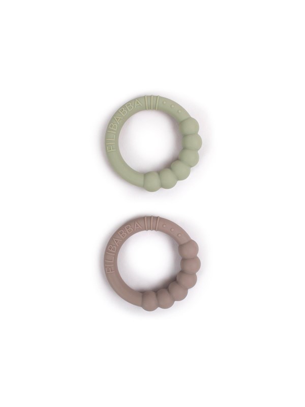 Filibabba Silicone teether ring 2-pack - Warm Grey + Oil Gre