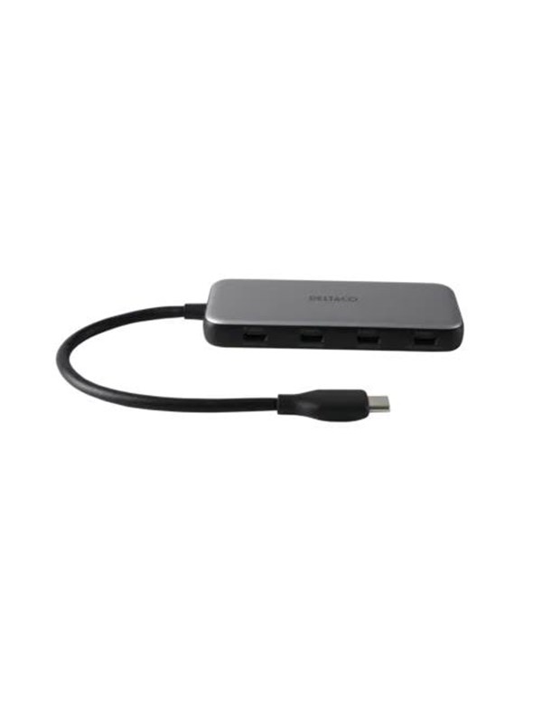 Deltaco USBC-HUB204 interface hub USB-hub - 4 porter - Grå