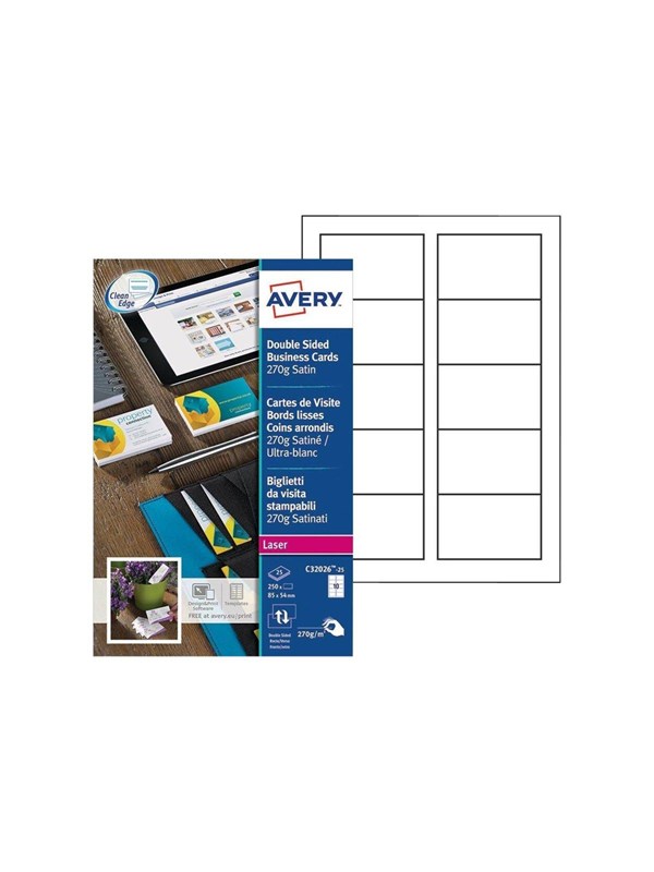 Avery Quick&amp;Clean - business cards - 250 card(s) - 54 x 85 mm - 270 g/m²
