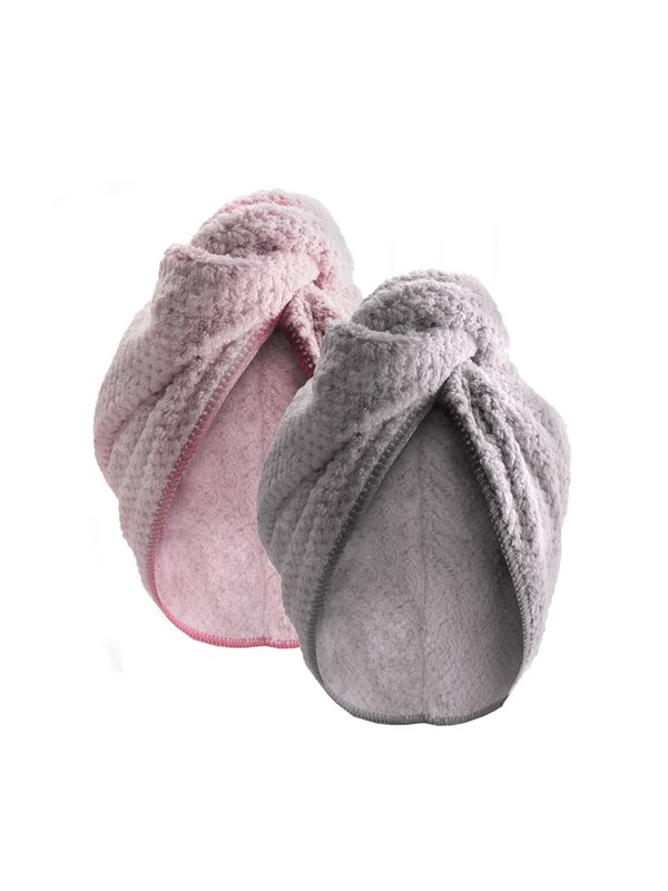 PARSA 2 x microfiber hårturban - Grå og rosa
