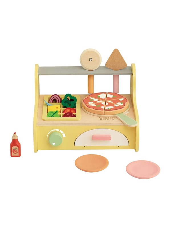 Classic World Wooden Pizza Oven Playset 7-piece.