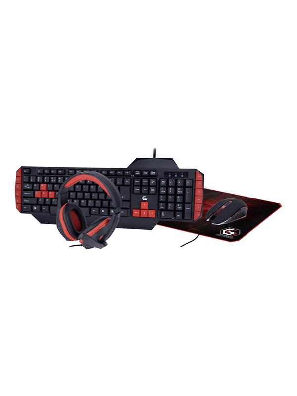 Gembird - keyboard mouse headset and mouse pad set - QWERTY - US - Tastatur, mus, hodesett og musematte sett - Engelsk (USA) - Rød