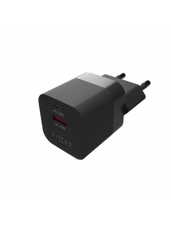 FIXED Fast Mini Home Charger 20W USB-C PD/USB-A Black