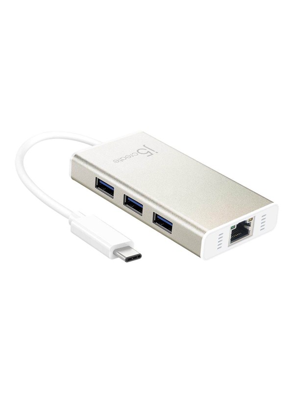 j5create 3-Port USB Hub (with Ethernet) USB-hub - USB 3.0 - 3 porter - Sølv