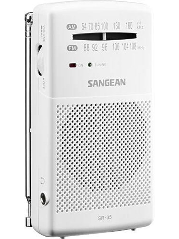 Sangean Pocket Radio with Built-In Speaker - AM/FM - Hvit
