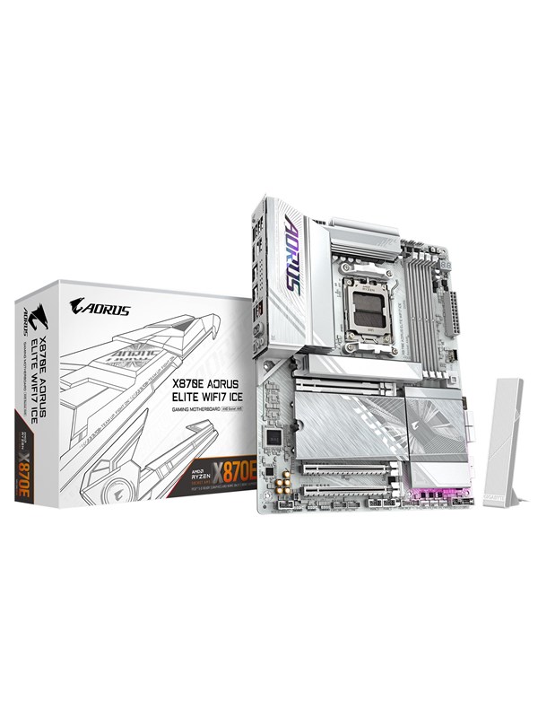 GIGABYTE X870E AORUS ELITE WIFI7 ICE Hovedkort - AMD X870E - AMD AM5 socket - DDR5 RAM - ATX