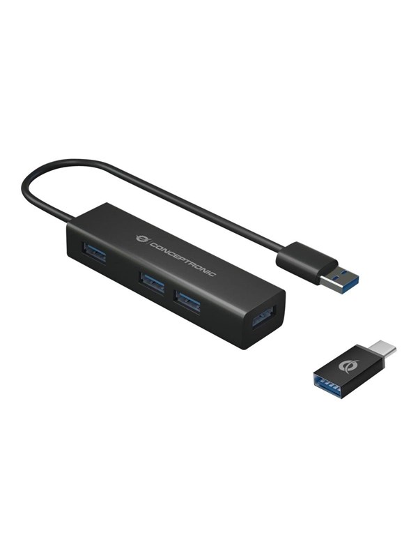 Conceptronic HUBBIES06B - hub - 4 ports USB-hub - USB 3.2 - 4 porter - Svart