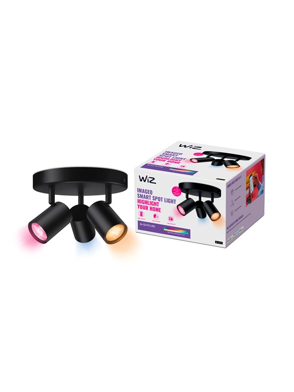 WiZ Imageo 3x Justerbar Smart Spot med Rund Plate, Dimbar LED, Justerbar Hvit og Farge