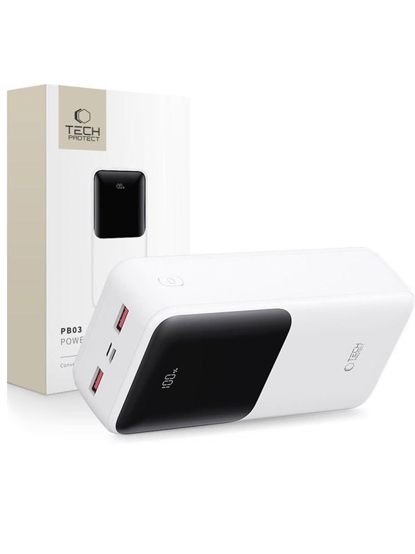 Tech-Protect Powerbank PB03 30000mAh 22.5W - White Nødlader - Hvit - 30000 mAh
