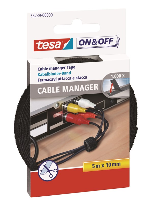 tesa On & Off Cable Manager 10mm x 500cm Black