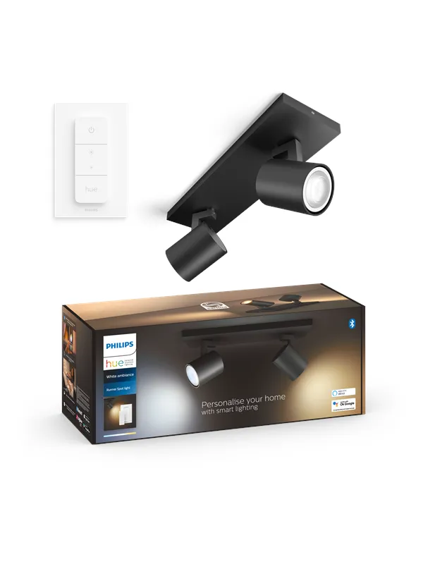 Philips Hue Runner Double Spotlight - Svart - Med Dimmebryter