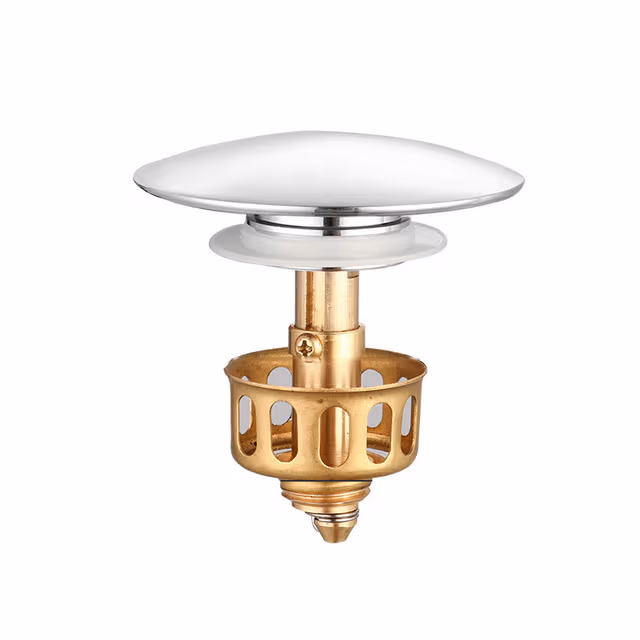 Avløpssil på baderom med kobberlokk, kjerne og kurv