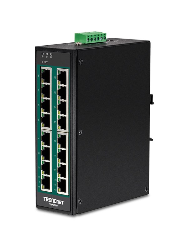 TRENDnet TI-PG160 16-Port Industrial Gigabit PoE+ DIN-Rail Switch