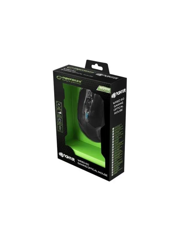 Esperanza MX205 FIGHTER - mouse - USB - green - Mus - Optisk - 6 - Grønn
