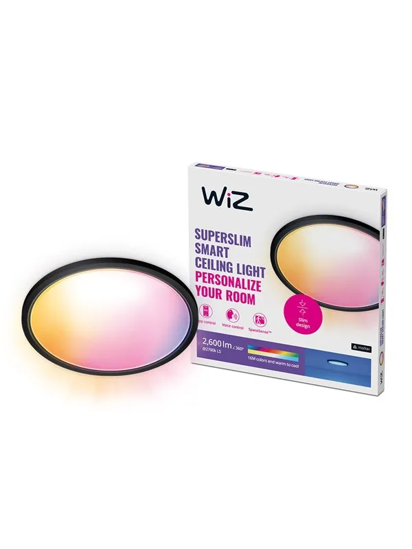 WiZ SuperSlim smart taklampe, 22W, justerbar hvit og dimbar, ultraslankt design, svart