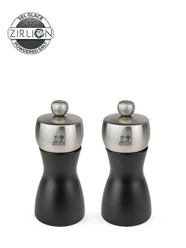 Peugeot Fidji Set of Salt and Pepper Mills in Wood and Stainless Steel Black 12 cm