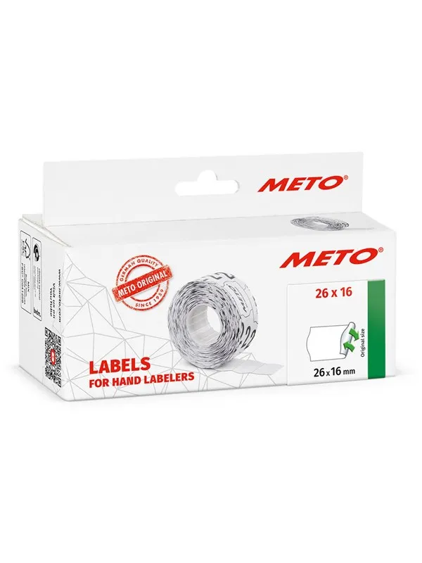 METO Prisetiketter avtak. 26x16mm, hvit, 6rl/1000