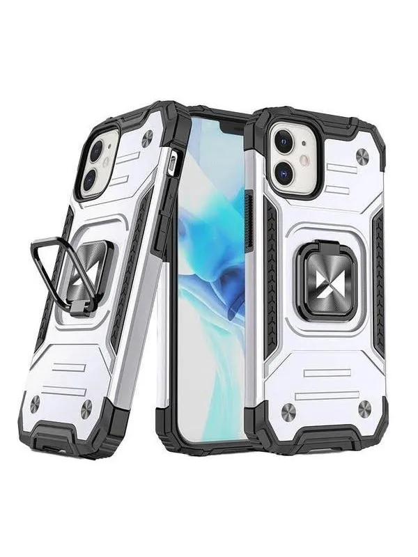 Wozinsky Ring Armor case for iPhone 14 armored cover magnetic holder ring silver