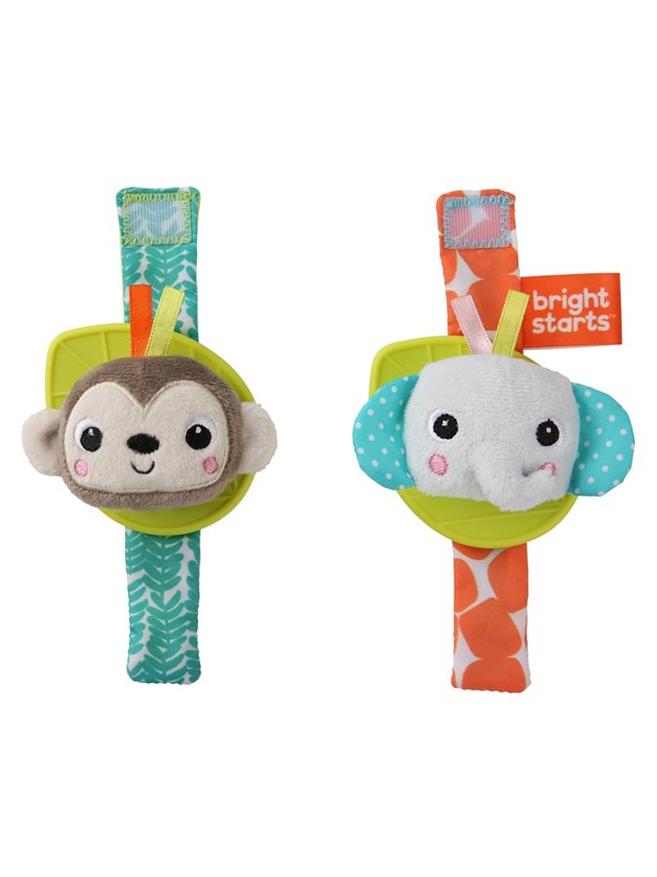 Bright Starts Rattle & teethe wrist pals w. monkey & elephant