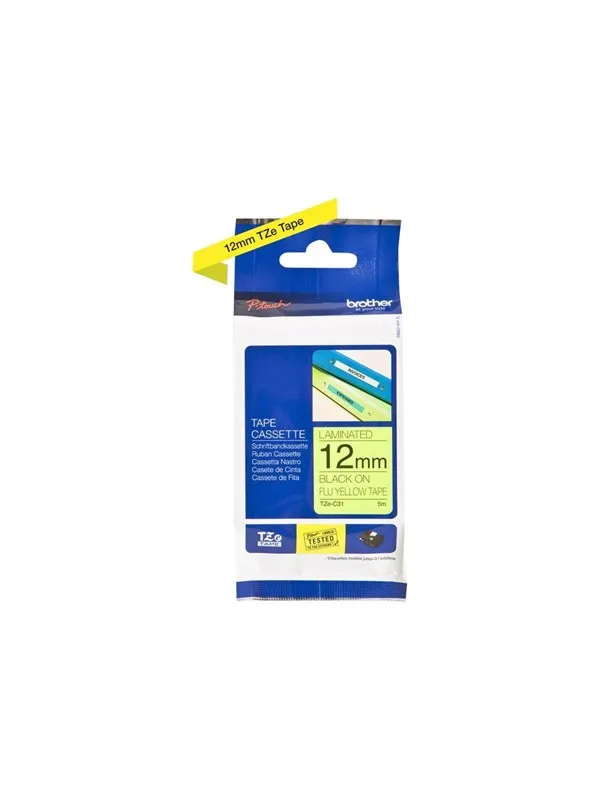 Brother TZEC31 / TZe-C31 Black on fluorescent Yellow Ribbon (12mm x 5m)