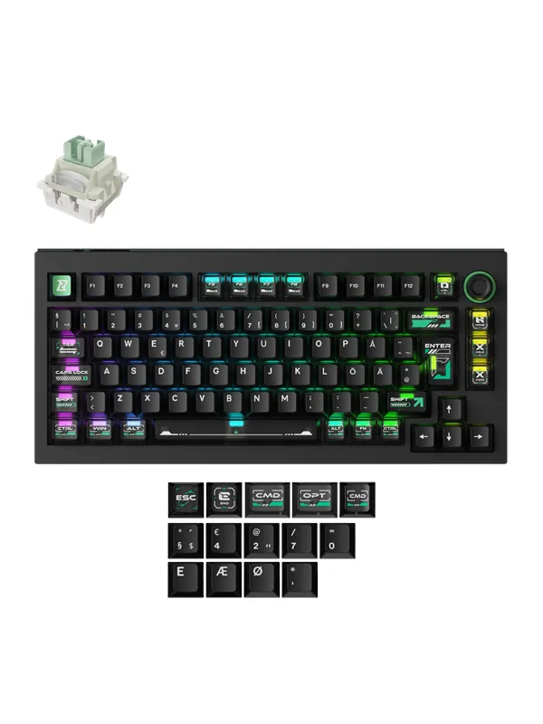 Keychron Lemokey L5 HE - 8K 75% Knob Cyber Lime Magnetic Switch (Hall Effect) - Gamingtastatur - Uten numpad - Nordisk - Svart