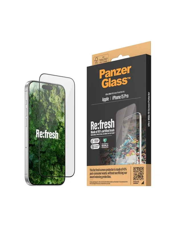PanzerGlass Re:fresh Screen Protector iPhone 15 Pro | Ultra-Wide Fit w. EasyAligner