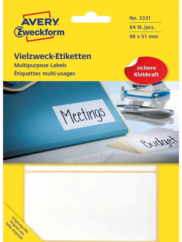 Avery Etiketter til å skrive på , Rask og enkel etikettløsning, 98 x 51 mm, Permanent