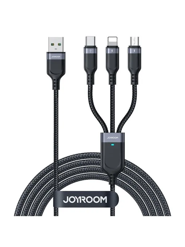 Joyroom S-A18 3in1 3.5A USB-A - Lightning+USB-C+MicroUSB cable 1.2m - black