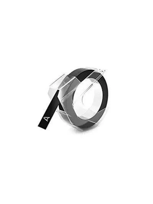 DYMO autentisk pregeetiketttape | 9 mm x 3 m rull | Hvitt trykk på svart | Selvklebende | for pregeetikettmakere | 1 rull