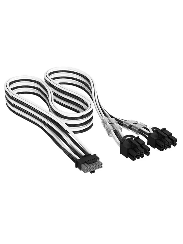 Corsair Elite Premium Individually Sleeved PCIe 12V-2x6 to 2x 8-pin (6+2 split) - Svart/Hvit