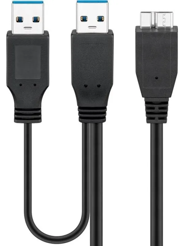 Pro USB 3.0 dual power SuperSpeed cable Black