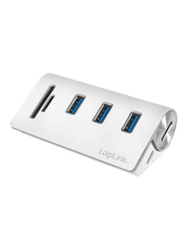 LogiLink USB 3.0 hub 3-port with card reader for SD/microSD aluminum casing USB-hub - USB 3.2 - 3 porter - Hvit