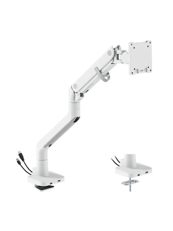DUTZO Skjermholder for 1 skjerm (opptil 57") - Heavy Duty Deluxe med USB A & C-porter - Hvit