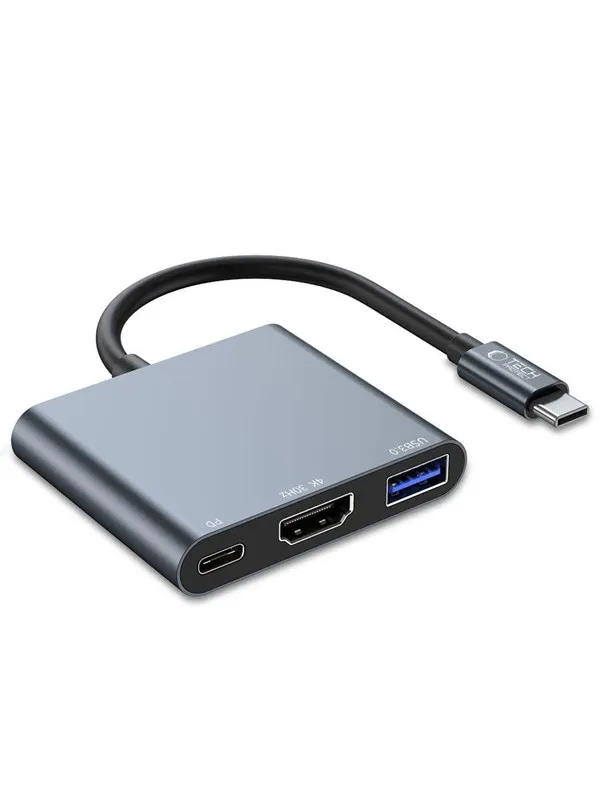 Tech-Protect V1 3in1 USB-C - USB-A 3.0 / USB-C PD 100W / HDMI 4K 30Hz - Grey USB-hub - USB 3.0 - 3 porter - Grå