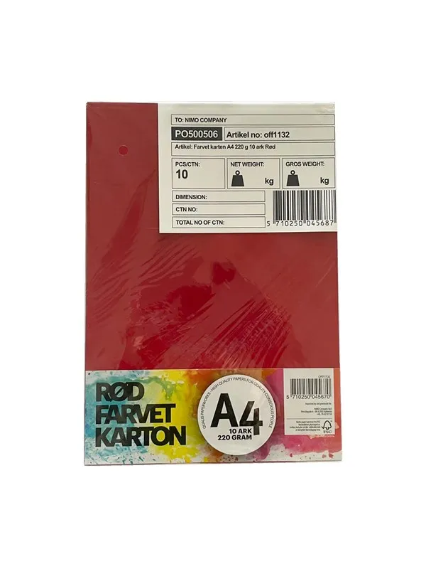 Hobby Mate Cardboard A4 220g. 10 sheets RED